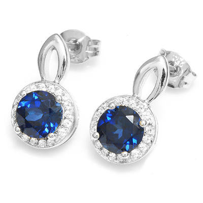 925 Sterling Silver 3 Carat Round Cut Blue Created Sapphire Earrings