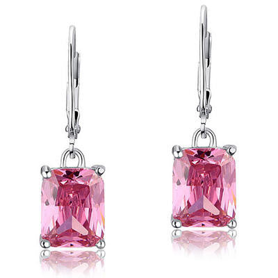 925 Sterling Silver 4 Carats Simulated Pink Sapphire Drop Earrings