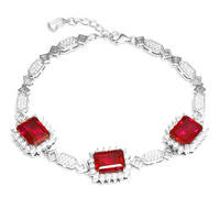 925 Sterling Silver Emerald Cut Created Ruby Bracelet