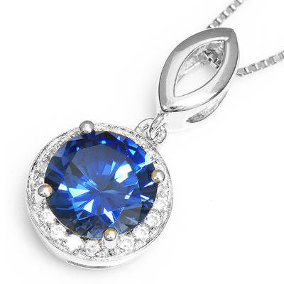 925 Sterling Silver Royal Blue 3 Carat Created Sapphire Pendant