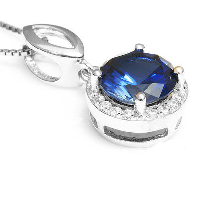925 Sterling Silver Royal Blue 3 Carat Created Sapphire Pendant