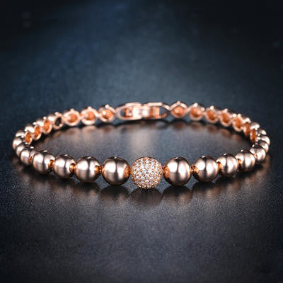 18K Rose Gold Plated Swiss Cubic Zirconia Ball Bracelet