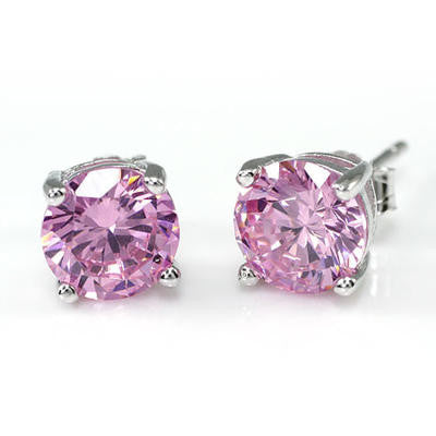 925 Sterling Silver Round Cut Pink Created Diamond Earrings (2 Cttw, G-H Color, I2-I3 Clarity)