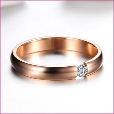 Gold Plated Stainless Steel Soliataire Cubic Zirconia Ring
