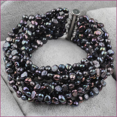 Multi Strands Black Fresh Water Cultured Pearl Bracelet