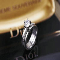 Platinum Plated 2 in 1 Cubic Zirconia Ring Set