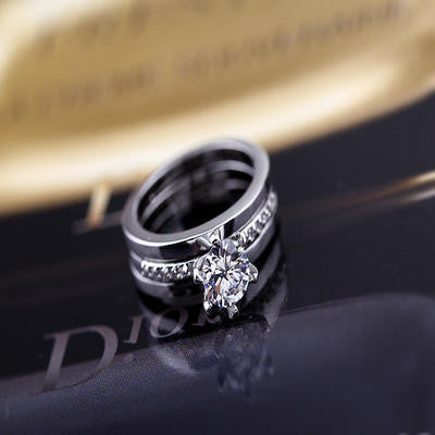 Platinum Plated 2 in 1 Cubic Zirconia Ring Set