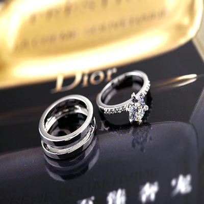 Platinum Plated 2 in 1 Cubic Zirconia Ring Set