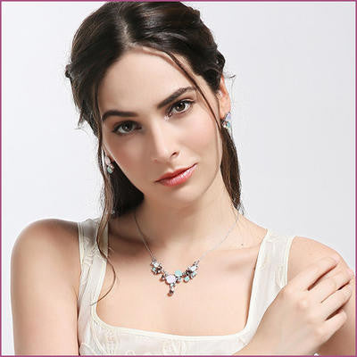 Platinum Plated Multicolor Swarovski Elements Crystal Necklace