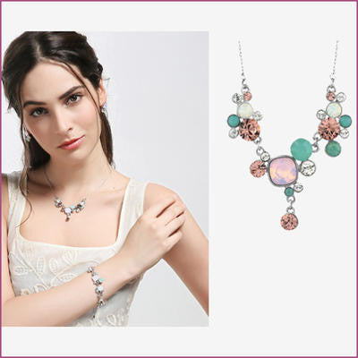 Platinum Plated Multicolor Swarovski Elements Crystal Necklace