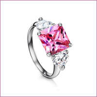 Platinum Plated Pink And White Three Stones Ring