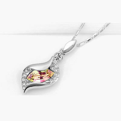Platinum Plated Swarovski Element Rainbow Tear Drop Pendant