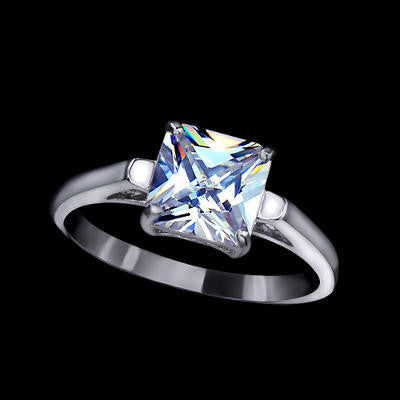 18K White Gold Plated 2.25 Carat Swiss Cubic Zirconia Princess Cut Ring