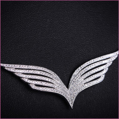 Rhodium Plated Handmade Cubic Zirconia Wing Necklace