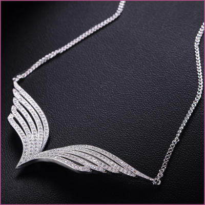 Rhodium Plated Handmade Cubic Zirconia Wing Necklace