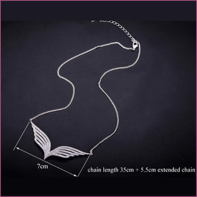 Rhodium Plated Handmade Cubic Zirconia Wing Necklace