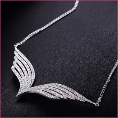 Rhodium Plated Handmade Cubic Zirconia Wing Necklace
