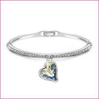 Rhodium Plated Ice Blue Heart Bracelet